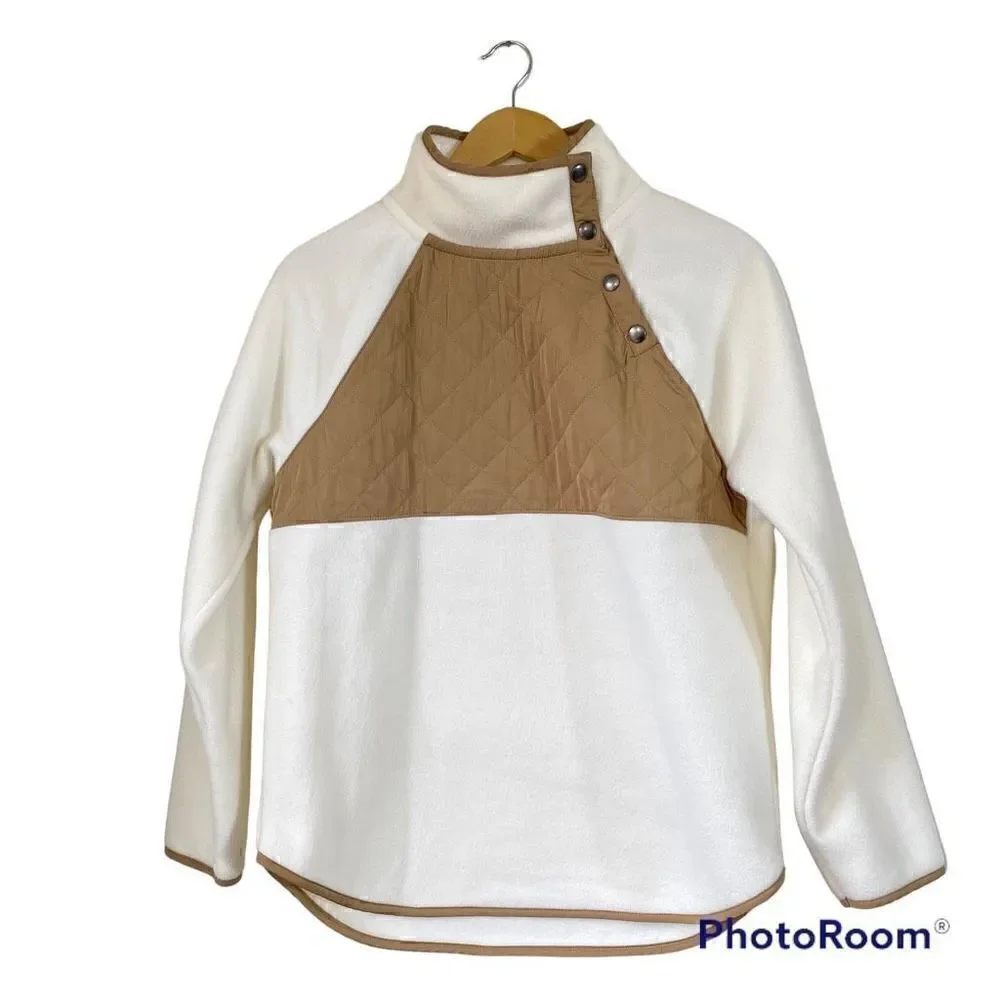 J.crew white quilted fleece pullover sweatshirt small